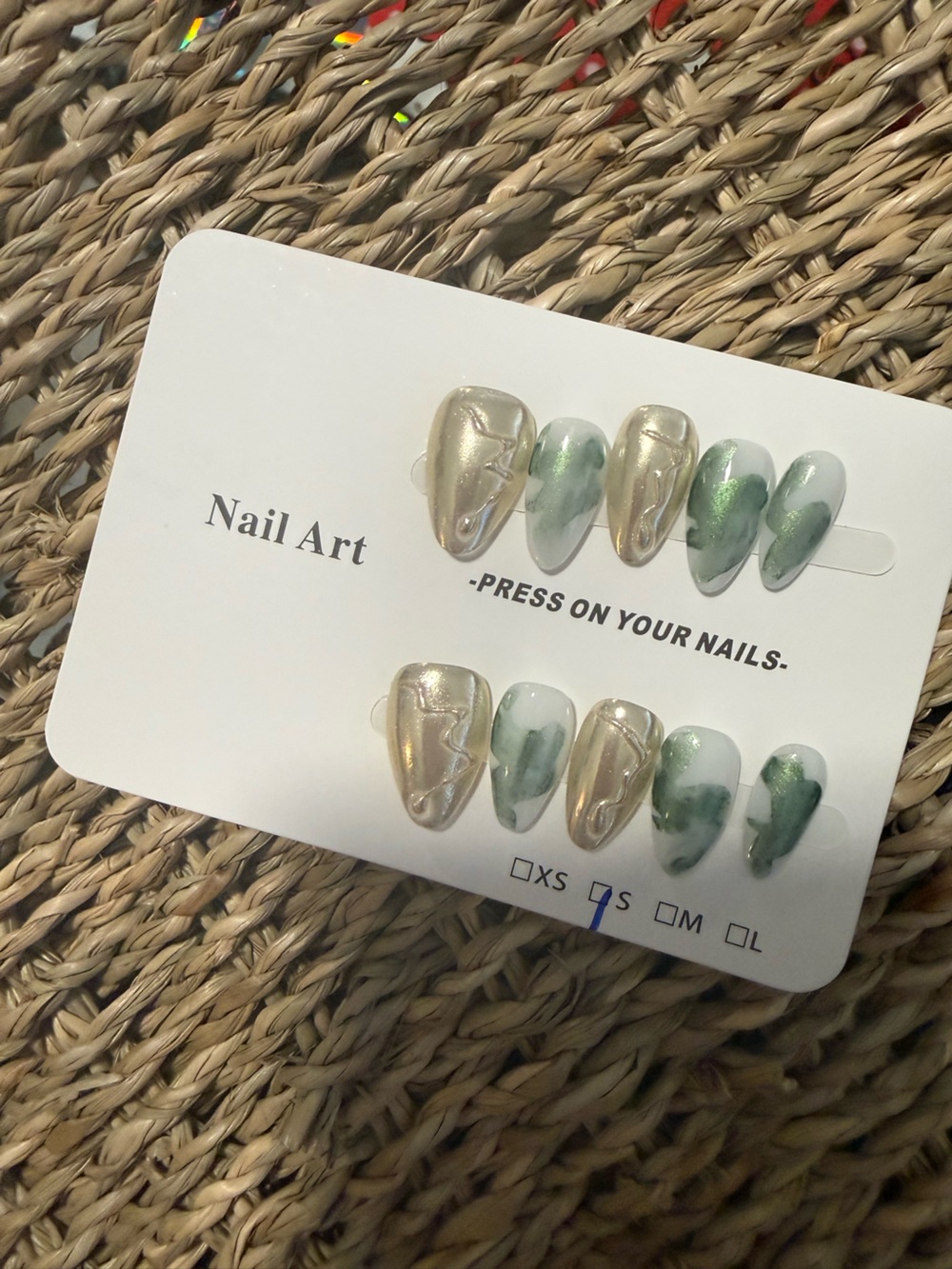 Gold & Green Marble Press-On Nail Set